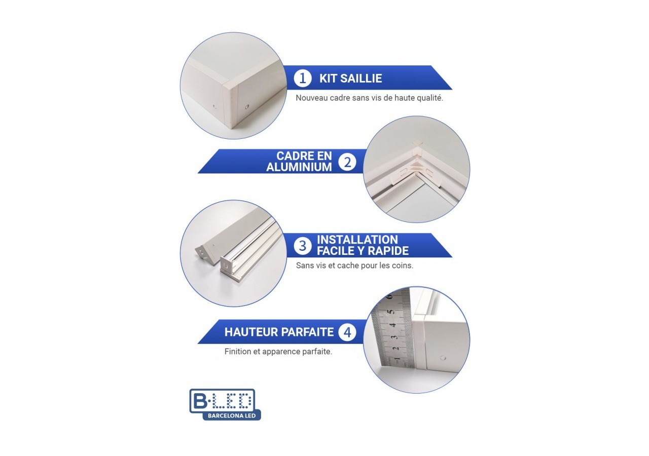 Panneau LED 60x60 en saillie extra-plat-Driver PHILIPS-44W-UGR19-avec KIT de montage - B4292-UGR19-BF1 - Barcelona LED