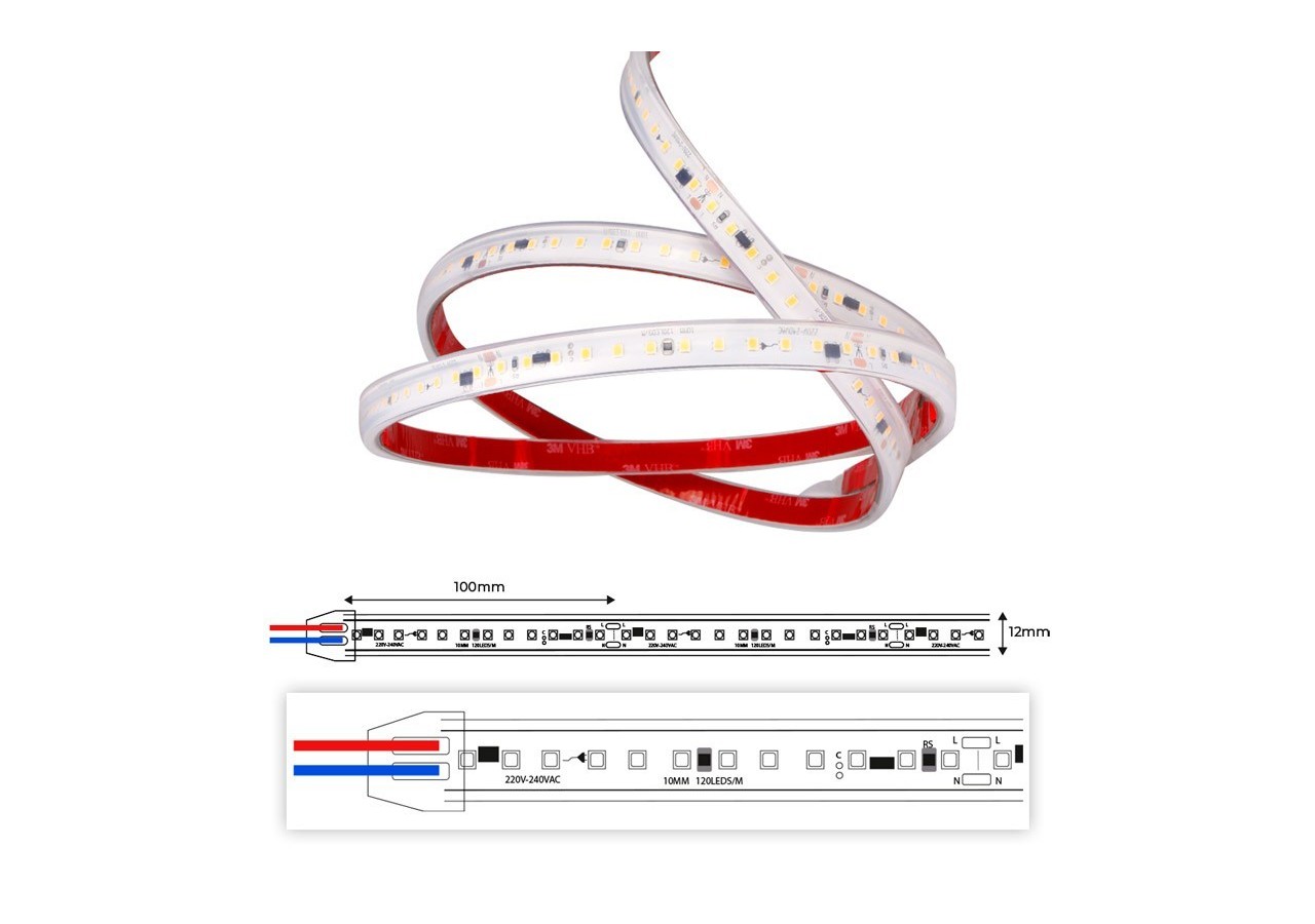 Ruban LED 230V 300W (2400xSMD2835) 12mm IP67 Rouleau de 20m - B1540-BF - Barcelona LED