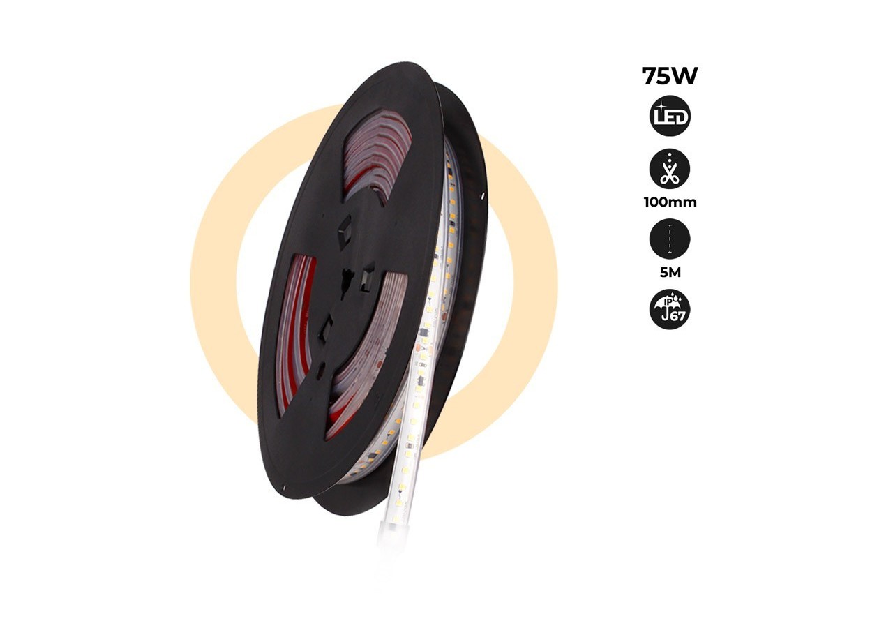 Ruban LED 230V 75W (600xSMD2835) 12mm IP67 Rouleau de 5 mètres - B1535-BN - Barcelona LED