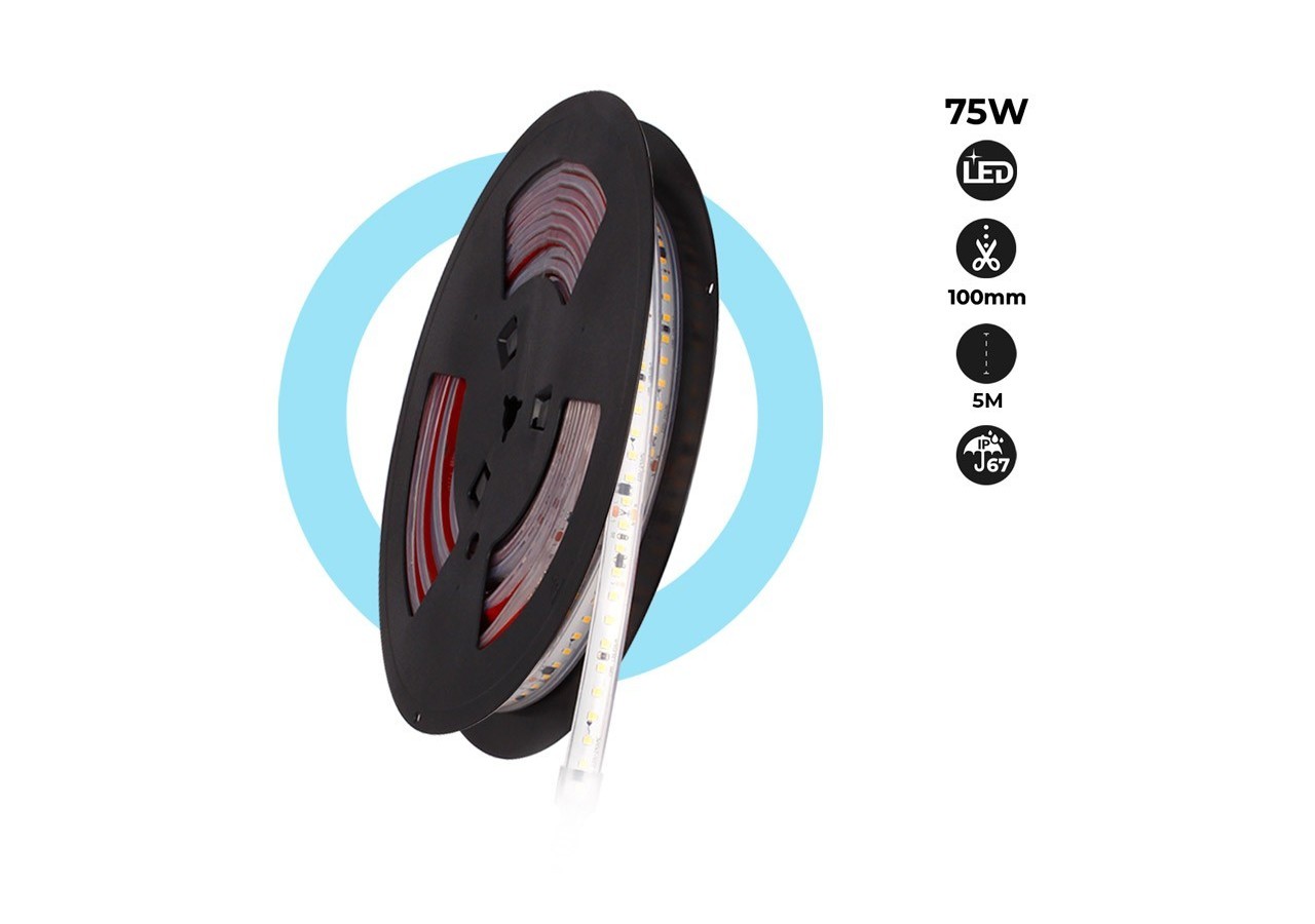 Ruban LED 230V 75W (600xSMD2835) 12mm IP67 Rouleau de 5 mètres - B1535-BF - Barcelona LED