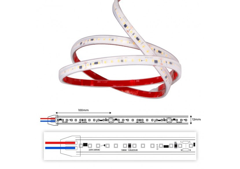 Ruban LED 230V 75W (600xSMD2835) 12mm IP67 Rouleau de 5 mètres - B1535-BF - Barcelona LED