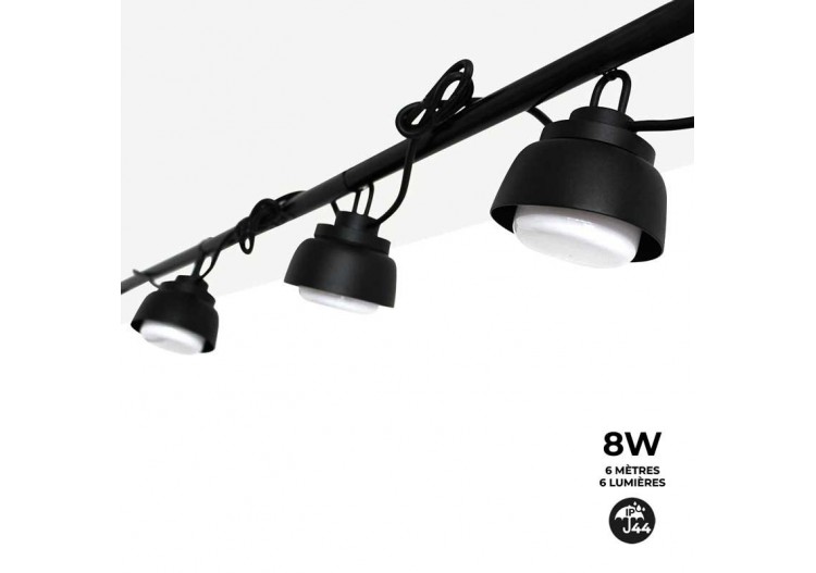 Guirlande décorative extérieur LED 6m avec 6 lumières de 8W - B2037-N-BC - Barcelona LED