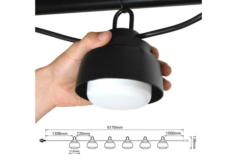 Guirlande décorative extérieur LED 6m avec 6 lumières de 8W - B2037-N-BC - Barcelona LED