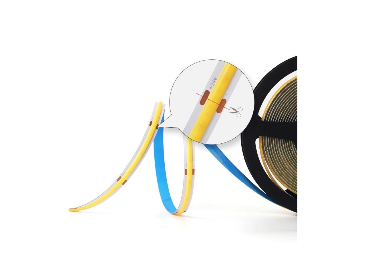 Ruban LED COB 24V DC-12W/m-8mm-IP20-Rouleau de 5 mètres-Sécable tous les 4cm - B1559-5-BF - Barcelona LED