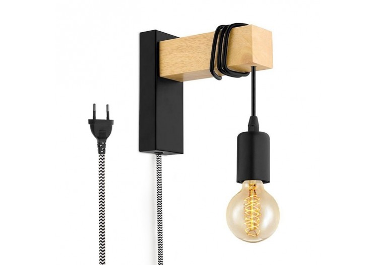 Applique murale en bois "RUDER" avec prise et interrupteur - LM130-N-EU - Barcelona LED