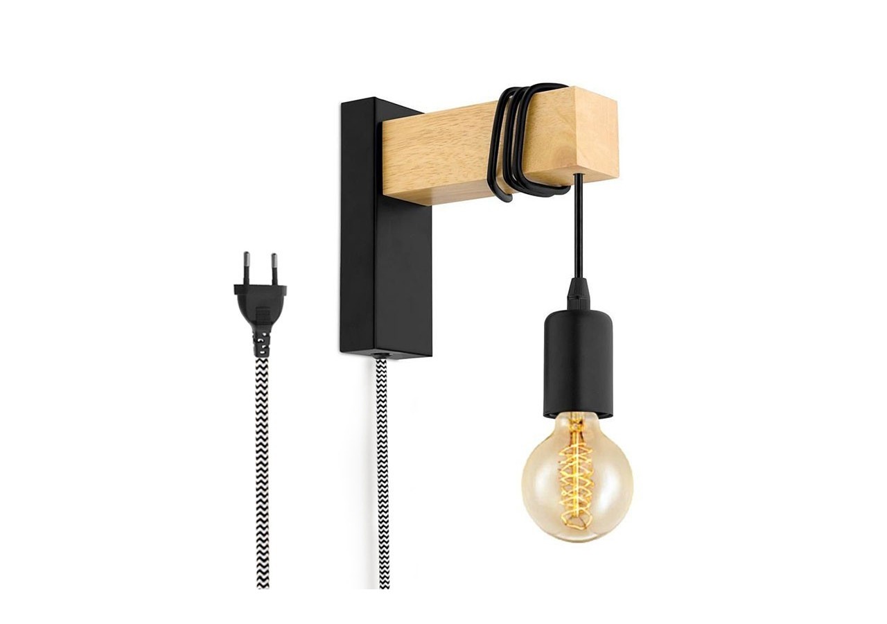 Applique murale en bois "RUDER" avec prise et interrupteur - LM130-N-EU - Barcelona LED