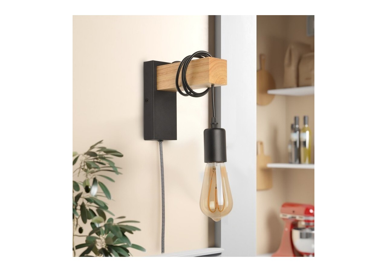 Applique murale en bois "RUDER" avec prise et interrupteur - LM130-N-EU - Barcelona LED