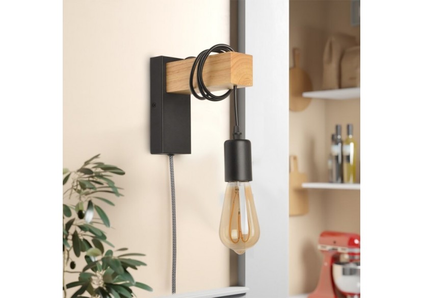 Applique murale en bois "RUDER" avec prise et interrupteur - LM130-N-EU - Barcelona LED