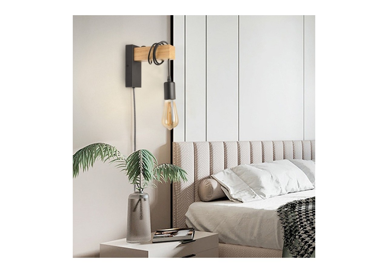 Applique murale en bois "RUDER" avec prise et interrupteur - LM130-N-EU - Barcelona LED