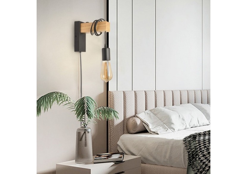 Applique murale en bois "RUDER" avec prise et interrupteur - LM130-N-EU - Barcelona LED