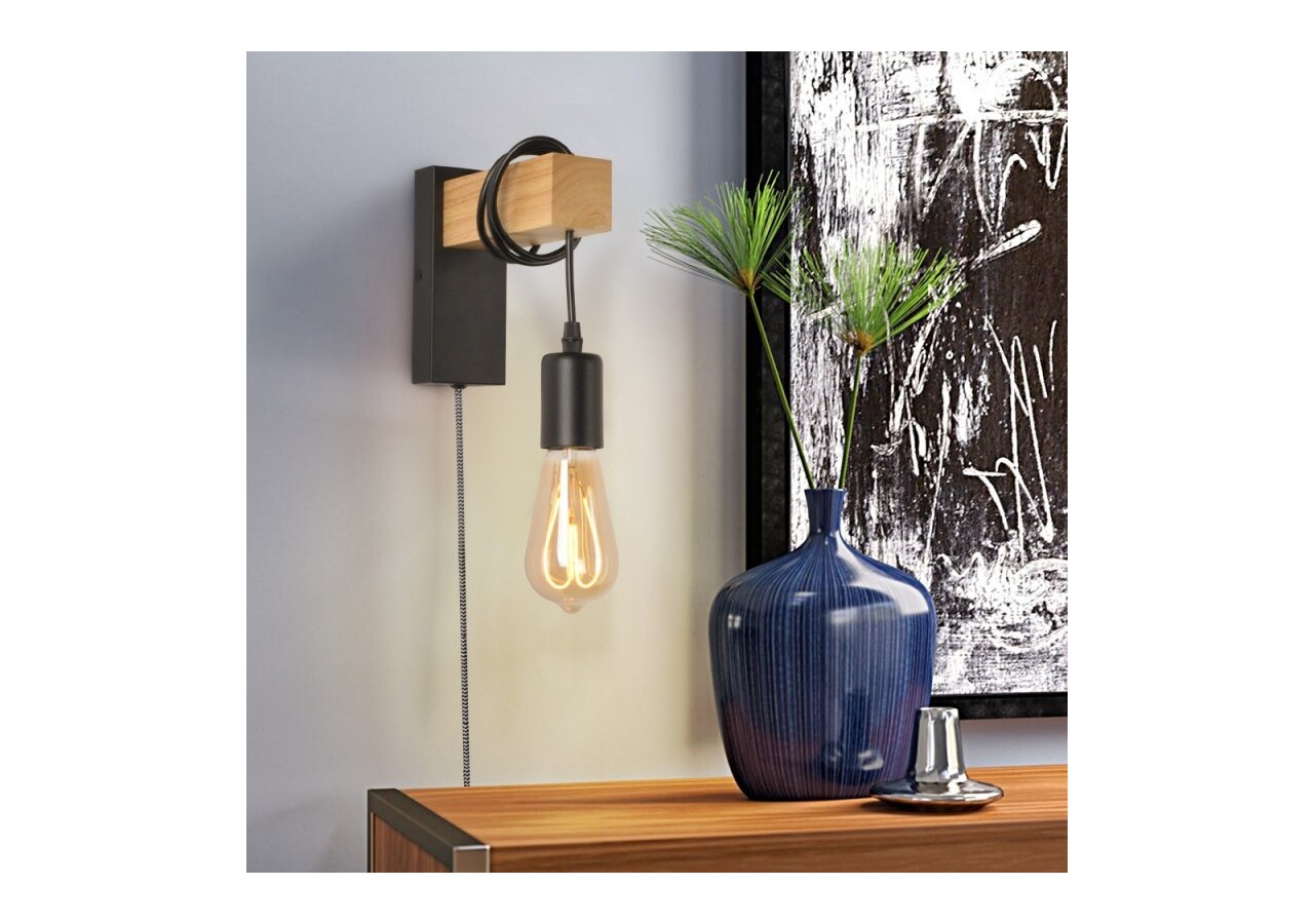 Applique murale en bois "RUDER" avec prise et interrupteur - LM130-N-EU - Barcelona LED