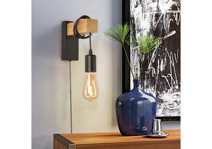 Applique murale en bois "RUDER" avec prise et interrupteur - LM130-N-EU - Barcelona LED