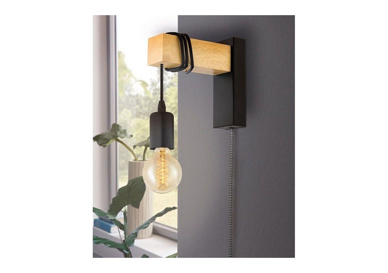 Applique murale en bois "RUDER" avec prise et interrupteur - LM130-N-EU - Barcelona LED