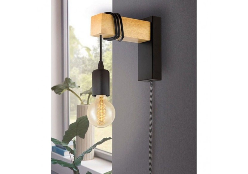 Applique murale en bois "RUDER" avec prise et interrupteur - LM130-N-EU - Barcelona LED