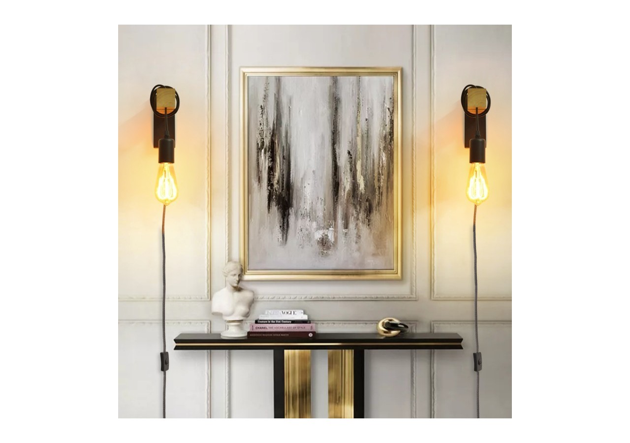 Applique murale en bois "RUDER" avec prise et interrupteur - LM130-N-EU - Barcelona LED