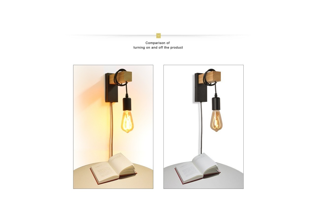 Applique murale en bois "RUDER" avec prise et interrupteur - LM130-N-EU - Barcelona LED