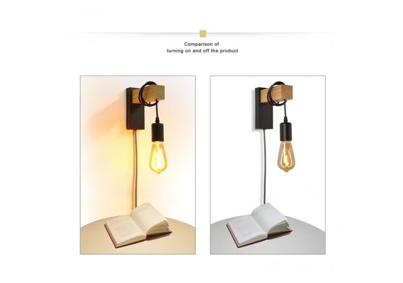 Applique murale en bois "RUDER" avec prise et interrupteur - LM130-N-EU - Barcelona LED