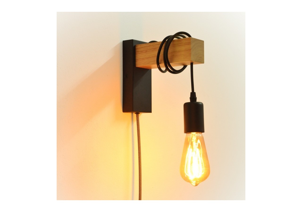 Applique murale en bois "RUDER" avec prise et interrupteur - LM130-N-EU - Barcelona LED