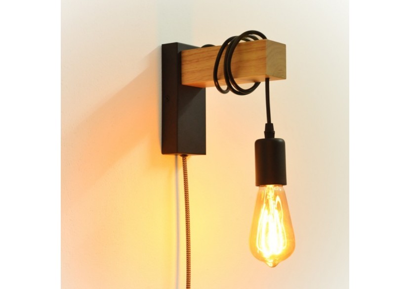 Applique murale en bois "RUDER" avec prise et interrupteur - LM130-N-EU - Barcelona LED