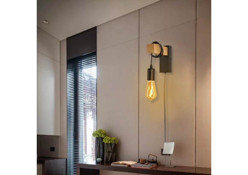 Applique murale en bois "RUDER" avec prise et interrupteur - LM130-N-EU - Barcelona LED