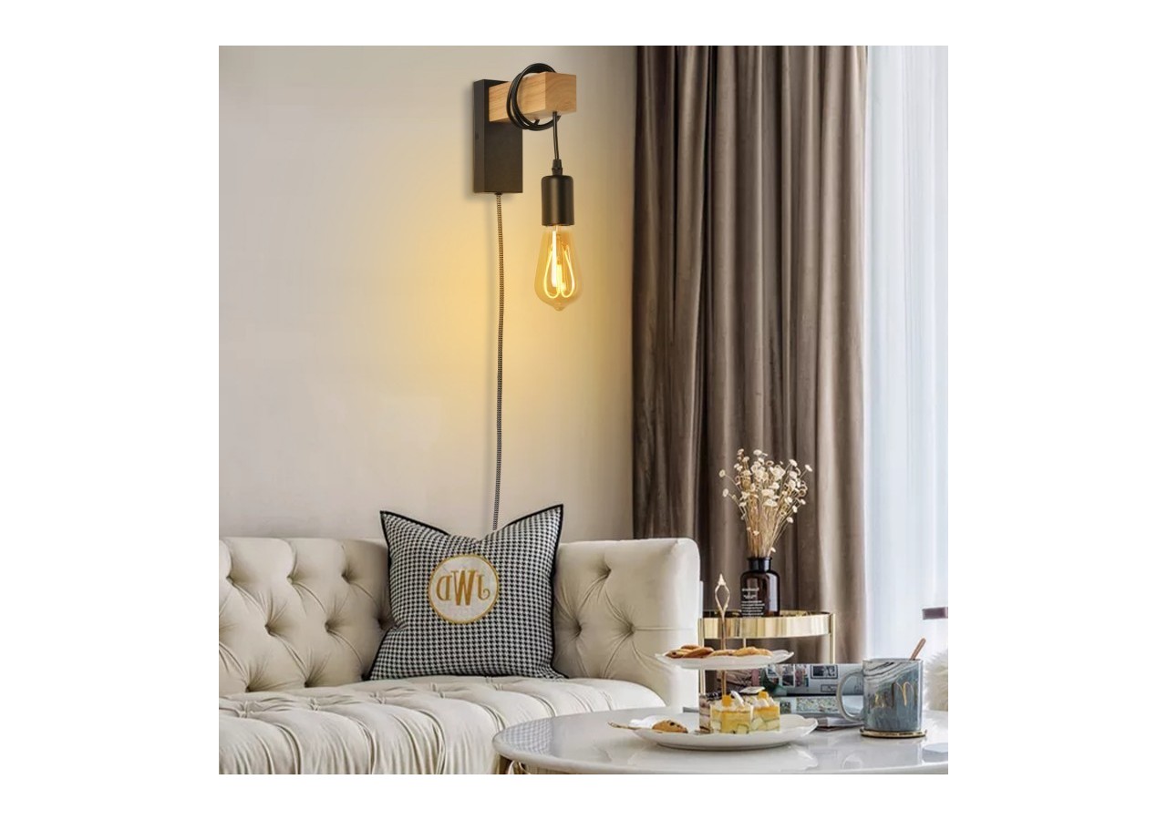 Applique murale en bois "RUDER" avec prise et interrupteur - LM130-N-EU - Barcelona LED