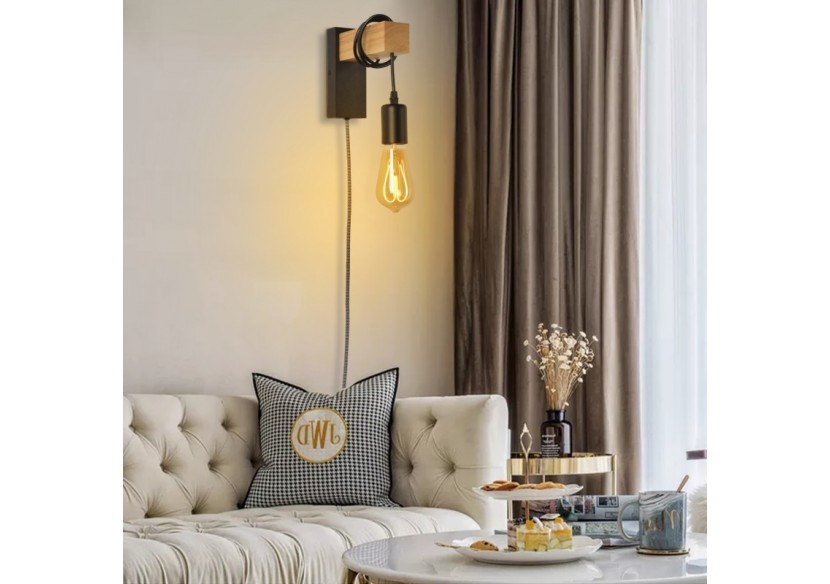 Applique murale en bois "RUDER" avec prise et interrupteur - LM130-N-EU - Barcelona LED