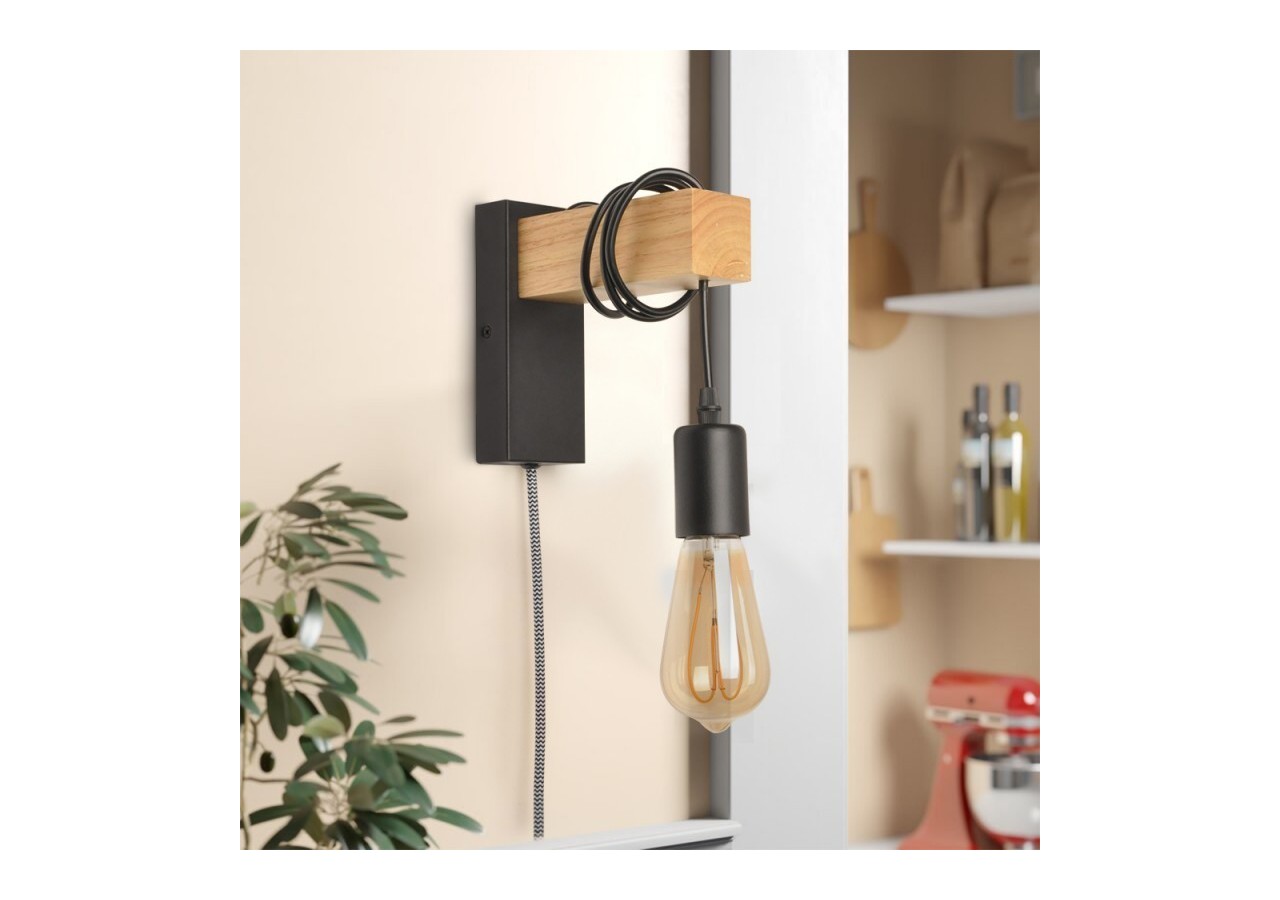 Applique murale en bois "RUDER" avec prise et interrupteur - LM130-N-EU - Barcelona LED