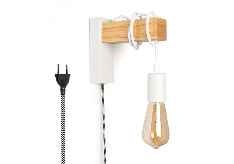 Applique murale en bois "RUDER" avec prise et interrupteur - LM130-B-EU - Barcelona LED