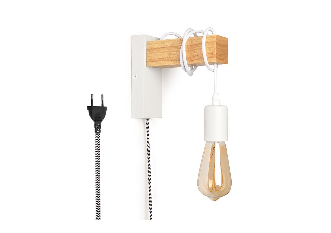 Applique murale en bois "RUDER" avec prise et interrupteur - LM130-B-EU - Barcelona LED