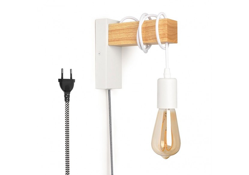 Applique murale en bois "RUDER" avec prise et interrupteur - LM130-B-EU - Barcelona LED