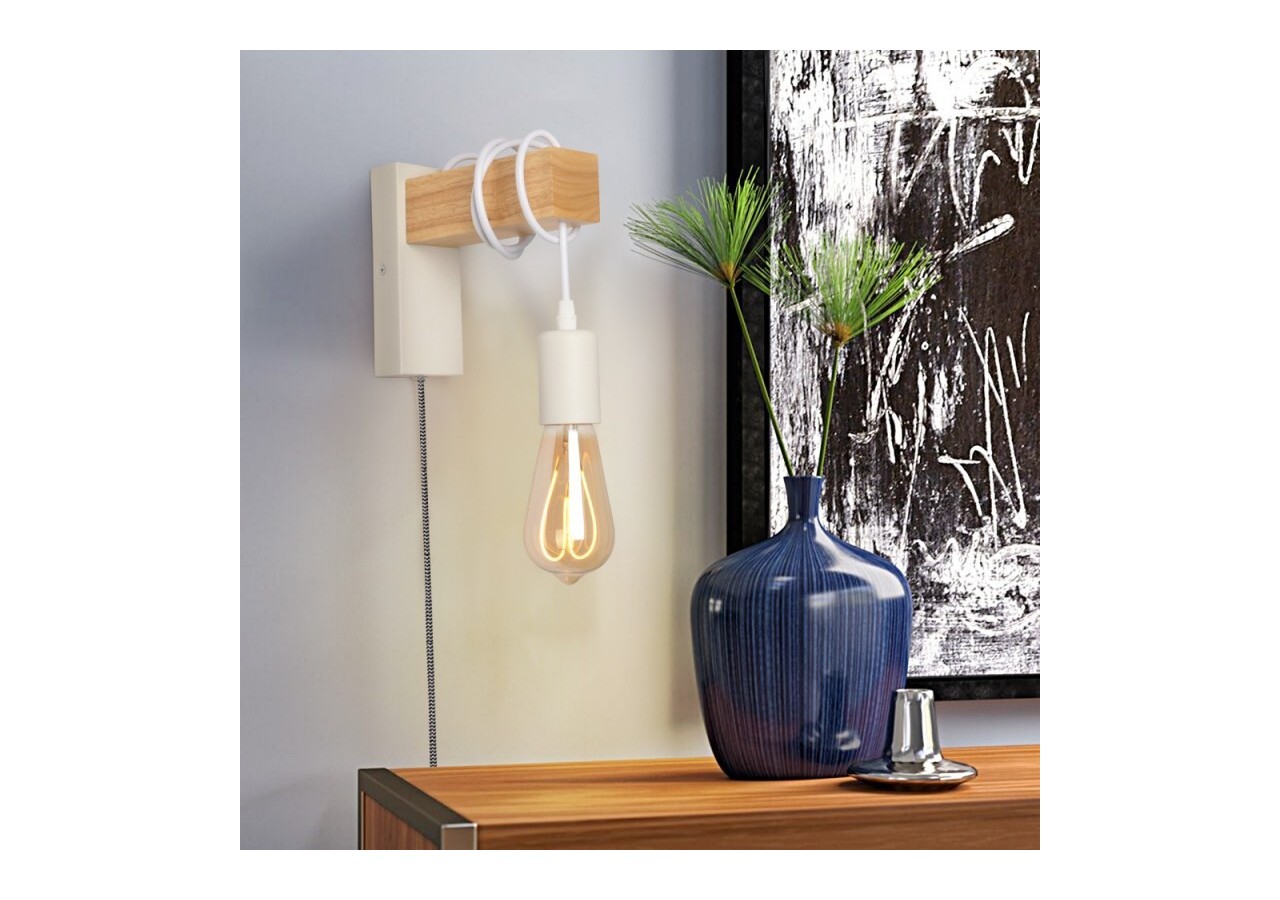 Applique murale en bois "RUDER" avec prise et interrupteur - LM130-B-EU - Barcelona LED