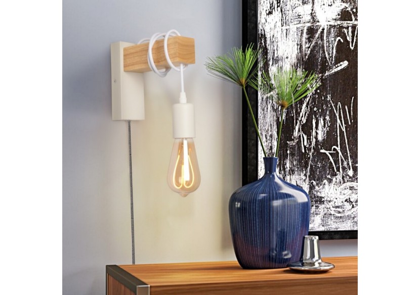 Applique murale en bois "RUDER" avec prise et interrupteur - LM130-B-EU - Barcelona LED