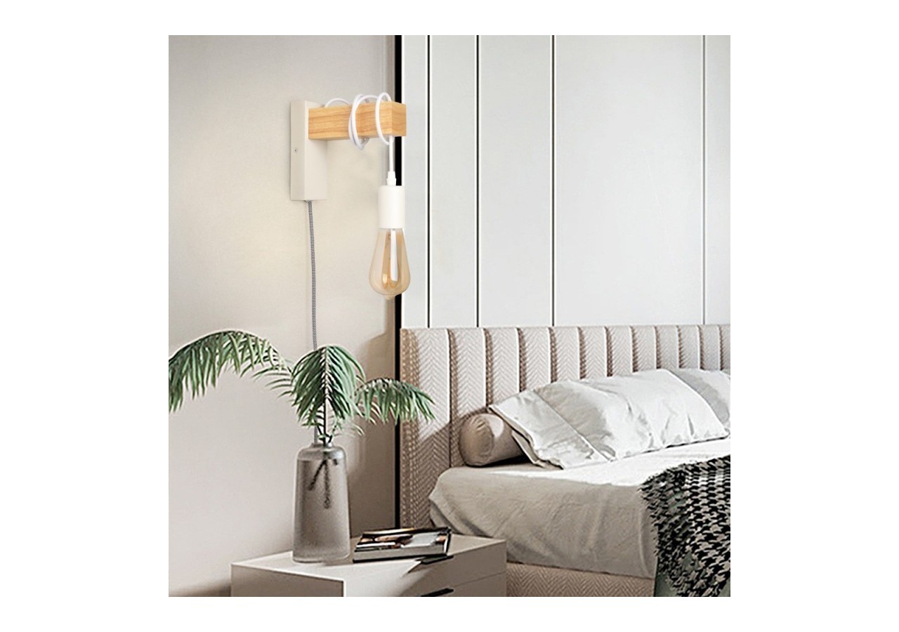 Applique murale en bois "RUDER" avec prise et interrupteur - LM130-B-EU - Barcelona LED