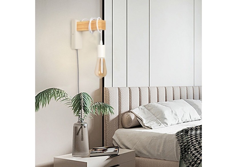 Applique murale en bois "RUDER" avec prise et interrupteur - LM130-B-EU - Barcelona LED