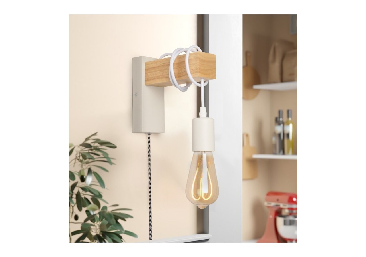 Applique murale en bois "RUDER" avec prise et interrupteur - LM130-B-EU - Barcelona LED