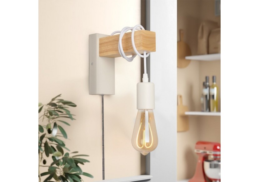 Applique murale en bois "RUDER" avec prise et interrupteur - LM130-B-EU - Barcelona LED