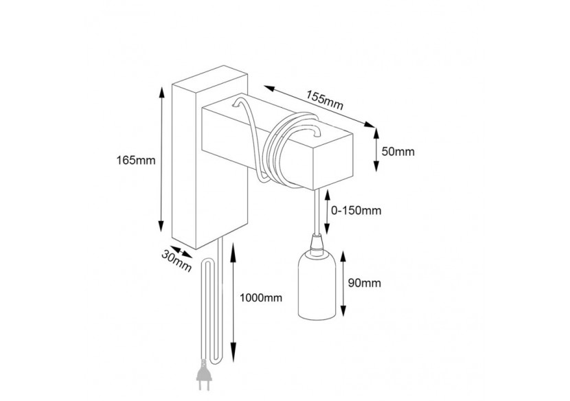 Applique murale en bois "RUDER" avec prise et interrupteur - LM130-B-EU - Barcelona LED