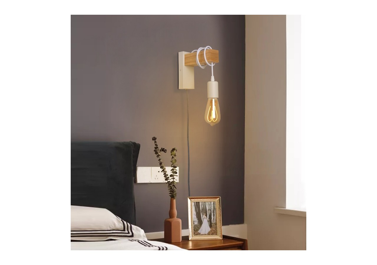 Applique murale en bois "RUDER" avec prise et interrupteur - LM130-B-EU - Barcelona LED