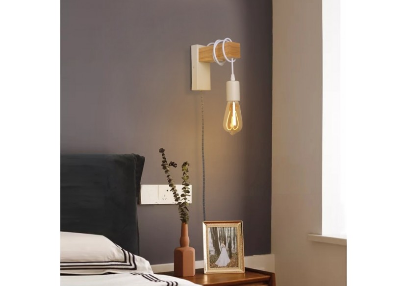 Applique murale en bois "RUDER" avec prise et interrupteur - LM130-B-EU - Barcelona LED