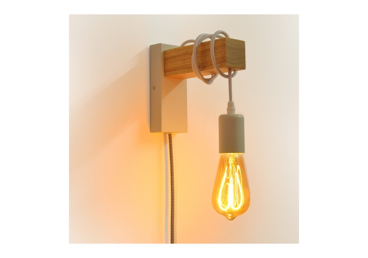 Applique murale en bois "RUDER" avec prise et interrupteur - LM130-B-EU - Barcelona LED