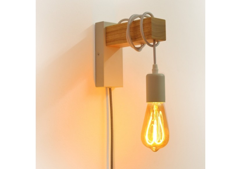 Applique murale en bois "RUDER" avec prise et interrupteur - LM130-B-EU - Barcelona LED