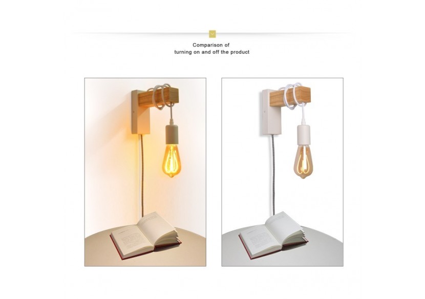 Applique murale en bois "RUDER" avec prise et interrupteur - LM130-B-EU - Barcelona LED