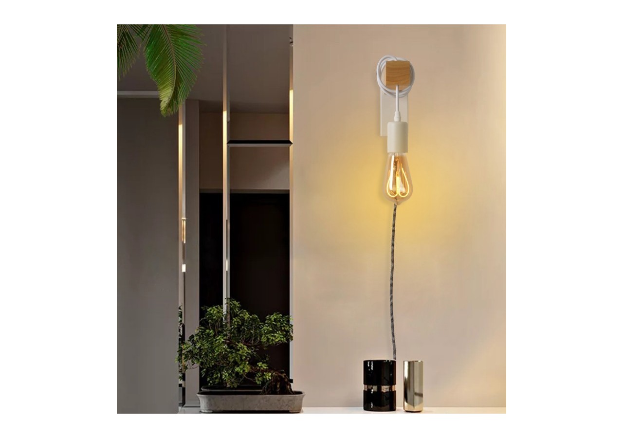 Applique murale en bois "RUDER" avec prise et interrupteur - LM130-B-EU - Barcelona LED