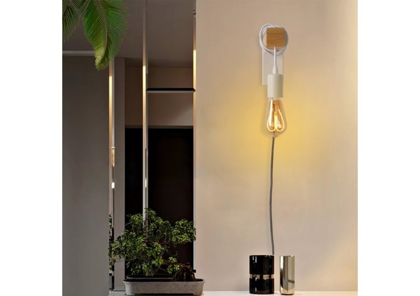 Applique murale en bois "RUDER" avec prise et interrupteur - LM130-B-EU - Barcelona LED