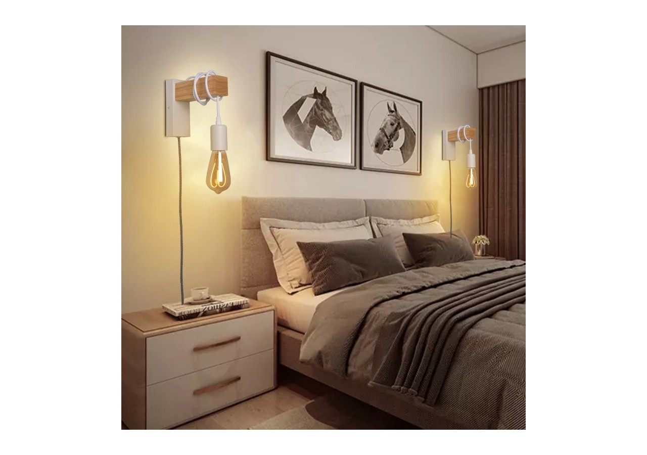 Applique murale en bois "RUDER" avec prise et interrupteur - LM130-B-EU - Barcelona LED