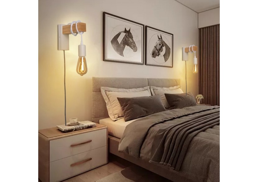 Applique murale en bois "RUDER" avec prise et interrupteur - LM130-B-EU - Barcelona LED