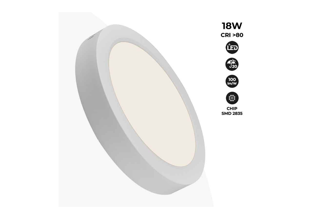 Plafonnier LED en saillie 18W Haute Efficacité - B1230-B-18W-BC - Barcelona LED