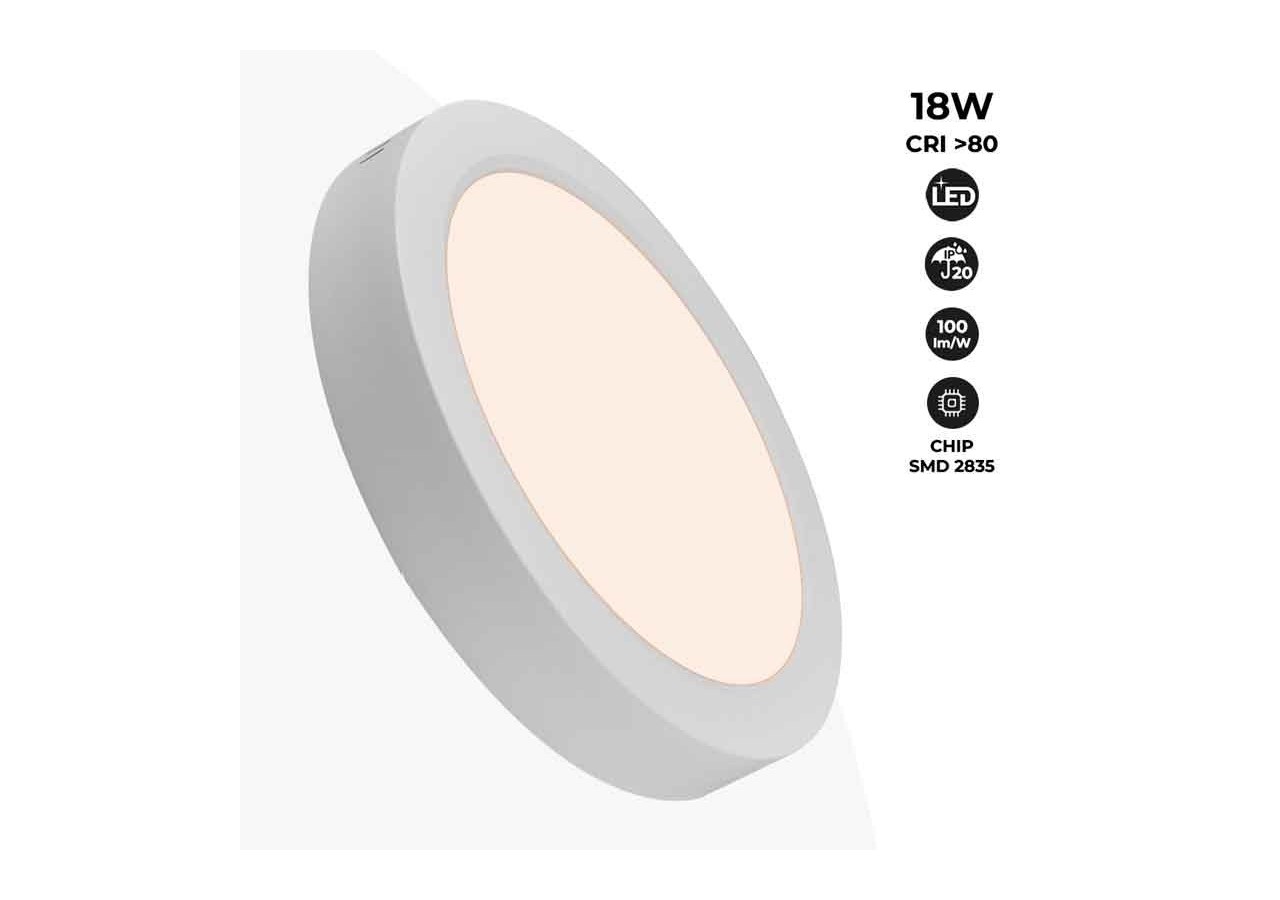 Plafonnier LED en saillie 18W Haute Efficacité - B1230-B-18W-BN - Barcelona LED