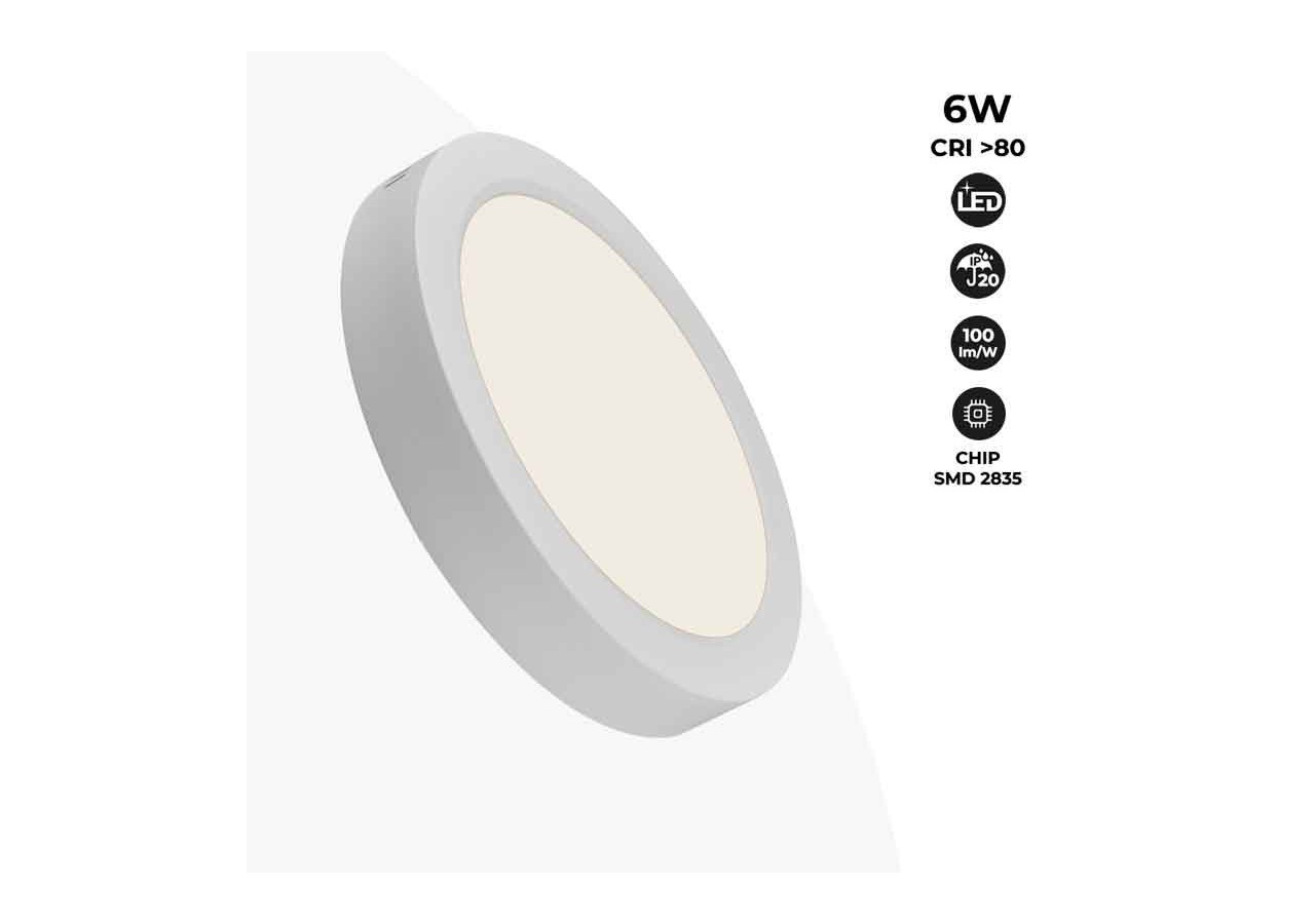 Plafonnier LED en saillie 6W Haute Efficacité - B1230-B-6W-BN - Barcelona LED