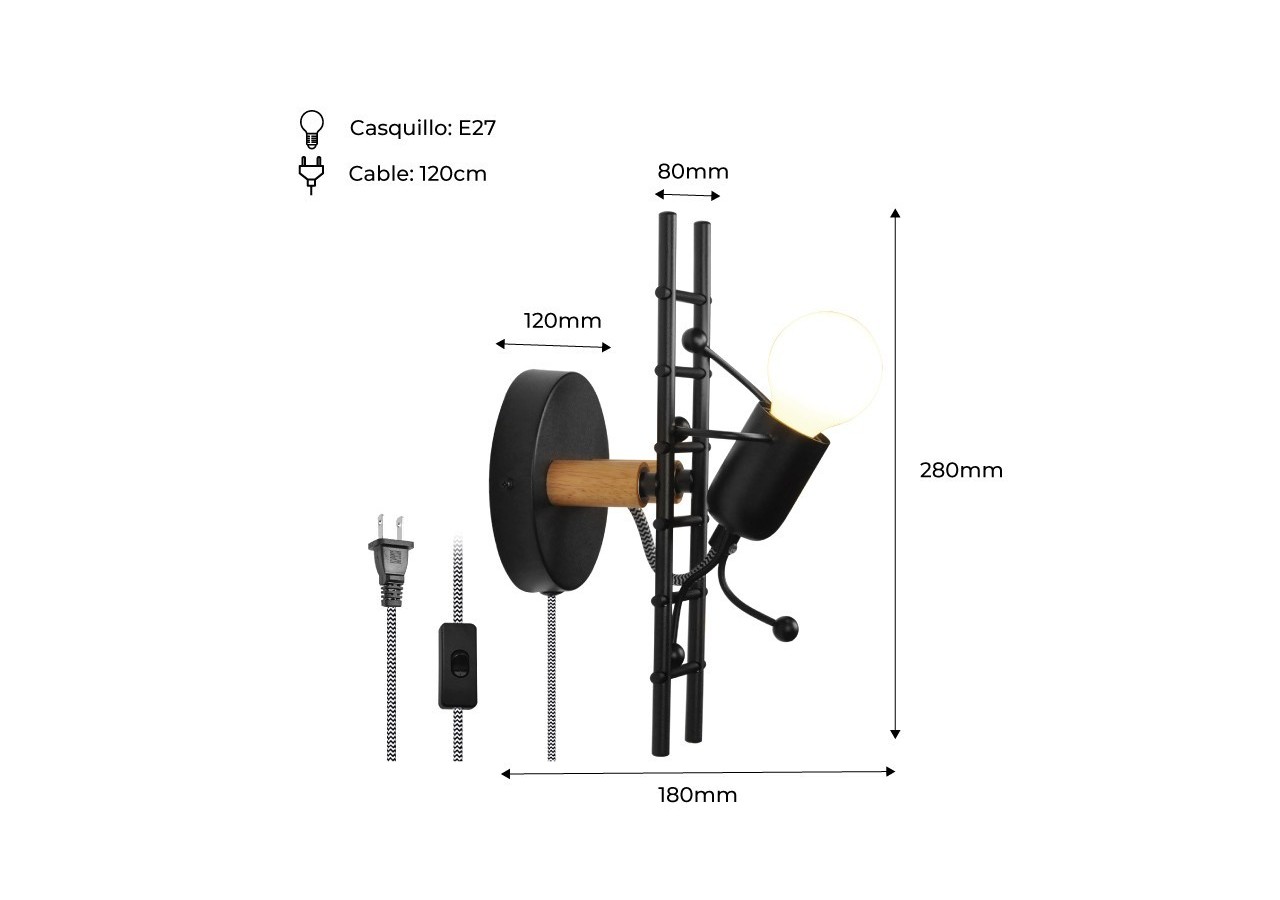 Applique murale "Doll Ladder" E27 avec prise et interrupteur - L310-EU-N - Barcelona LED
